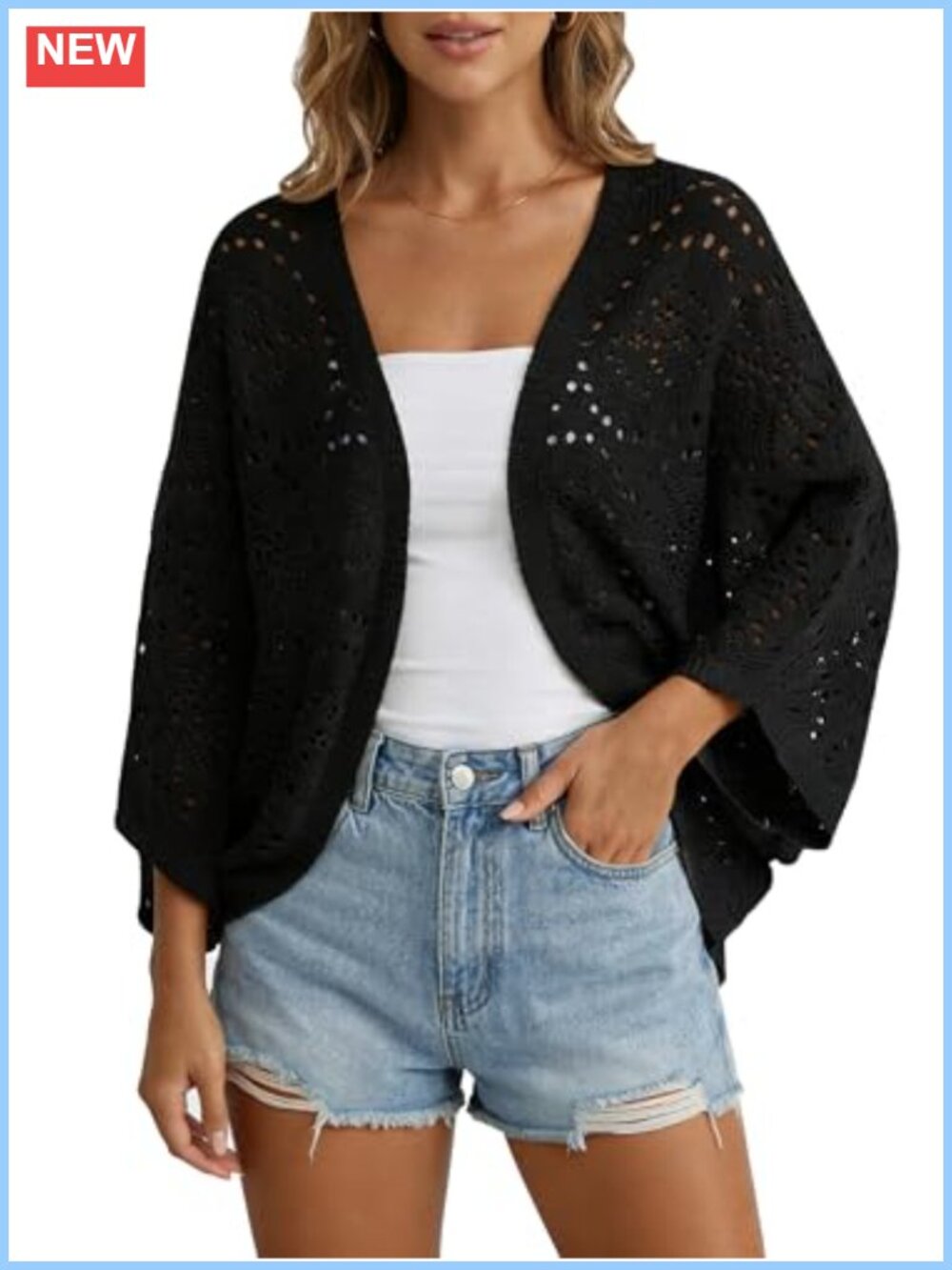 Crochet Cardigan Lightweight Summer Batwing Sleeve Boho Cover Up